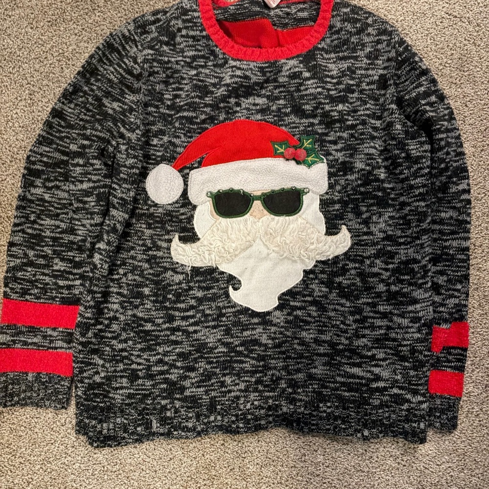 Holiday Time Black and Red Santa Crewneck Sweater